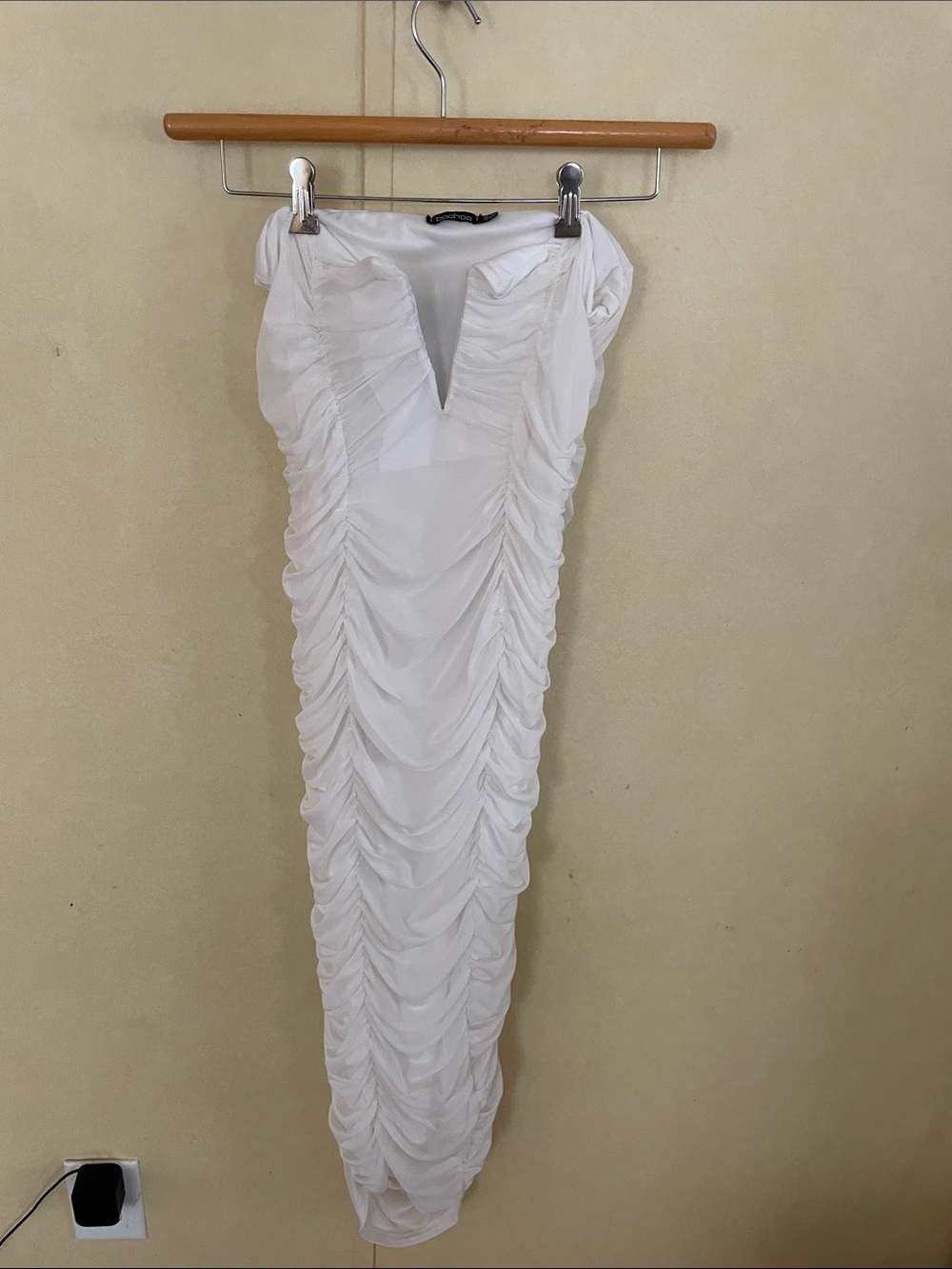 Boohoo White Ruched Maxi dress